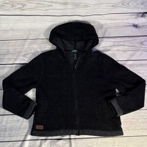Lauren Ralph Lauren Dark Gray Hoodie w Light Gray Trim Soft Zip Up Cozy Size M